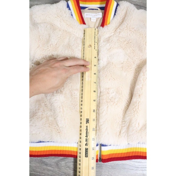 Spiritual Gangster Teddy Bomber Jacket Womens Medium Cream Give Love Deep Pile - Picture 4 of 8